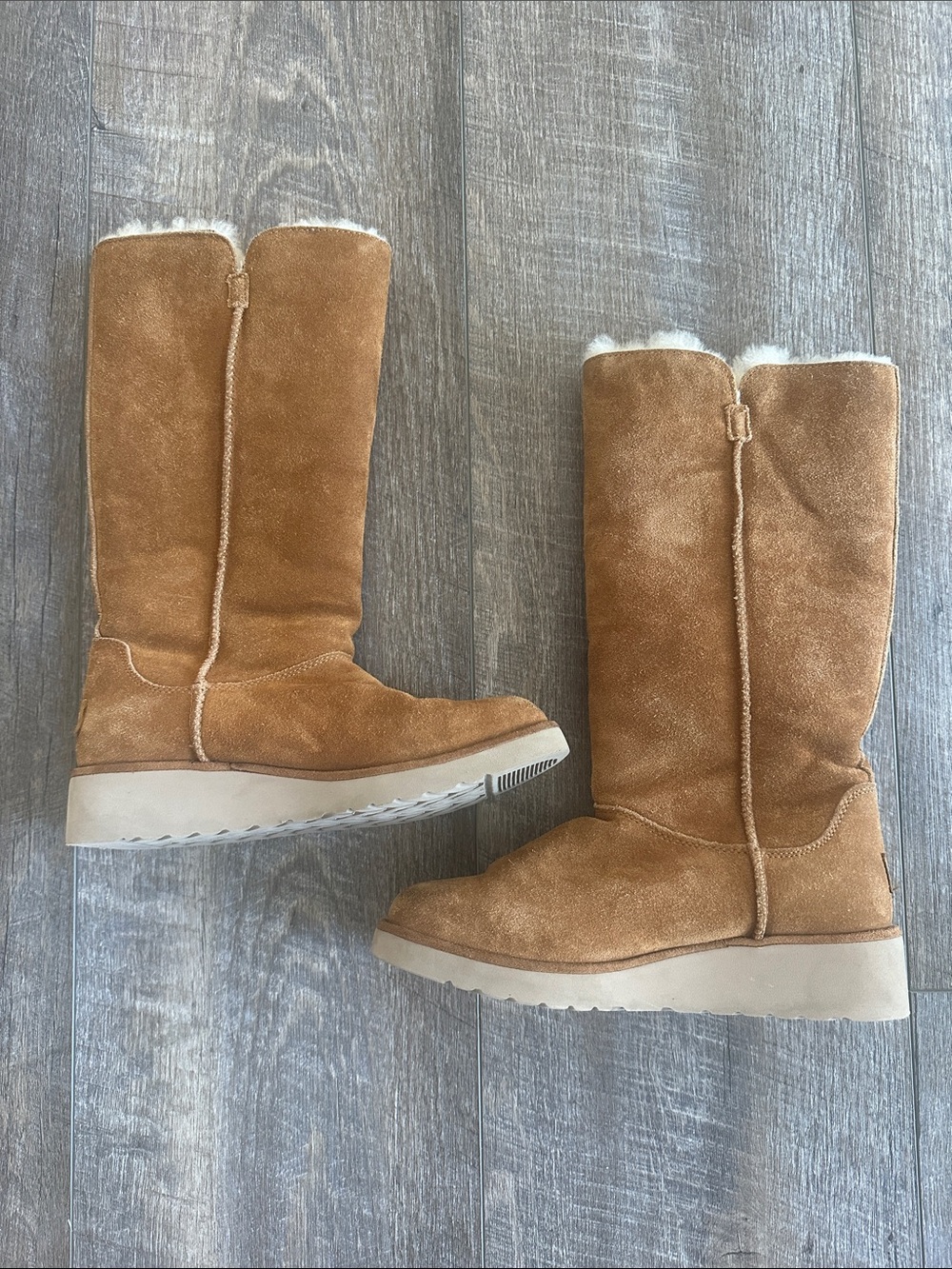 Koolaburra Tall Suede Shearling-Lined Boots - Tan